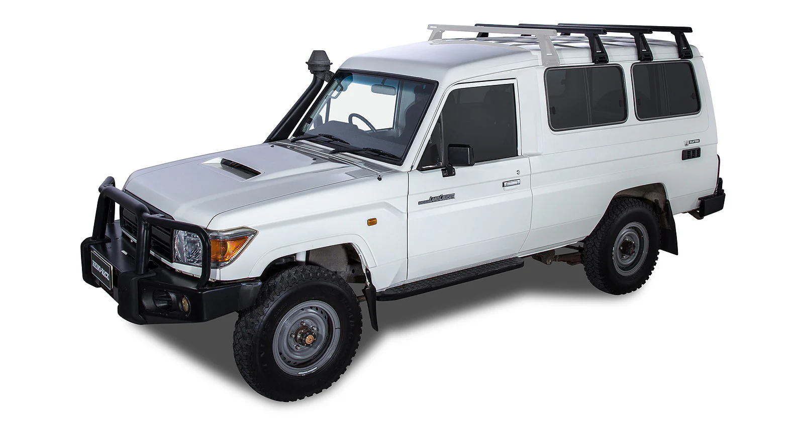 Kit 3 barres de toit noire Heavy Duty 1500mm avec pieds RL210 Toyota Land Cruiser série 78 2007+ - RHINO-RACK
