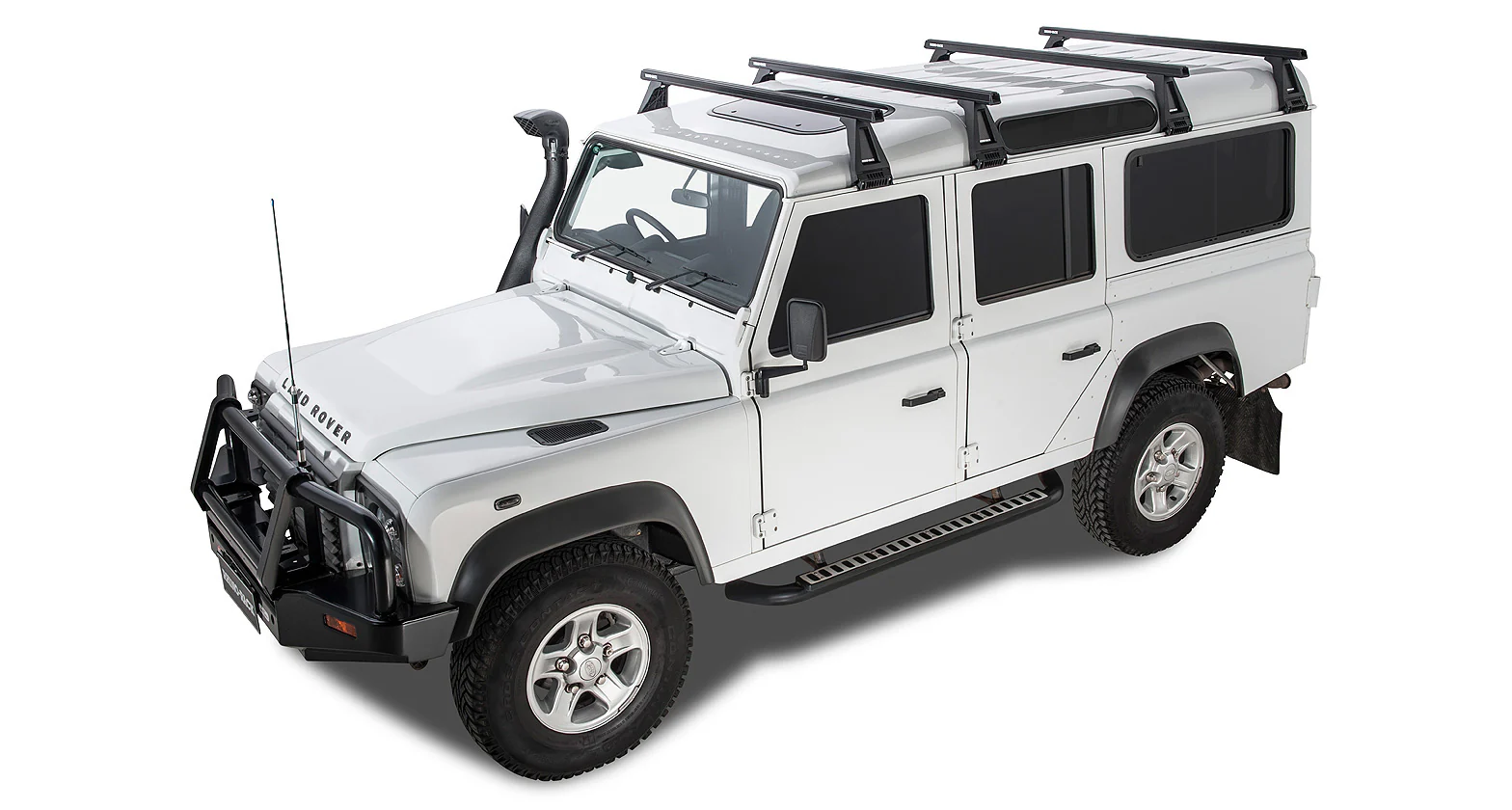 Kit 4 barres de toit noire Heavy Duty 1500mm avec pieds RL210 Land Rover Defender 110 1993-2020 - RHINO-RACK - Image 7