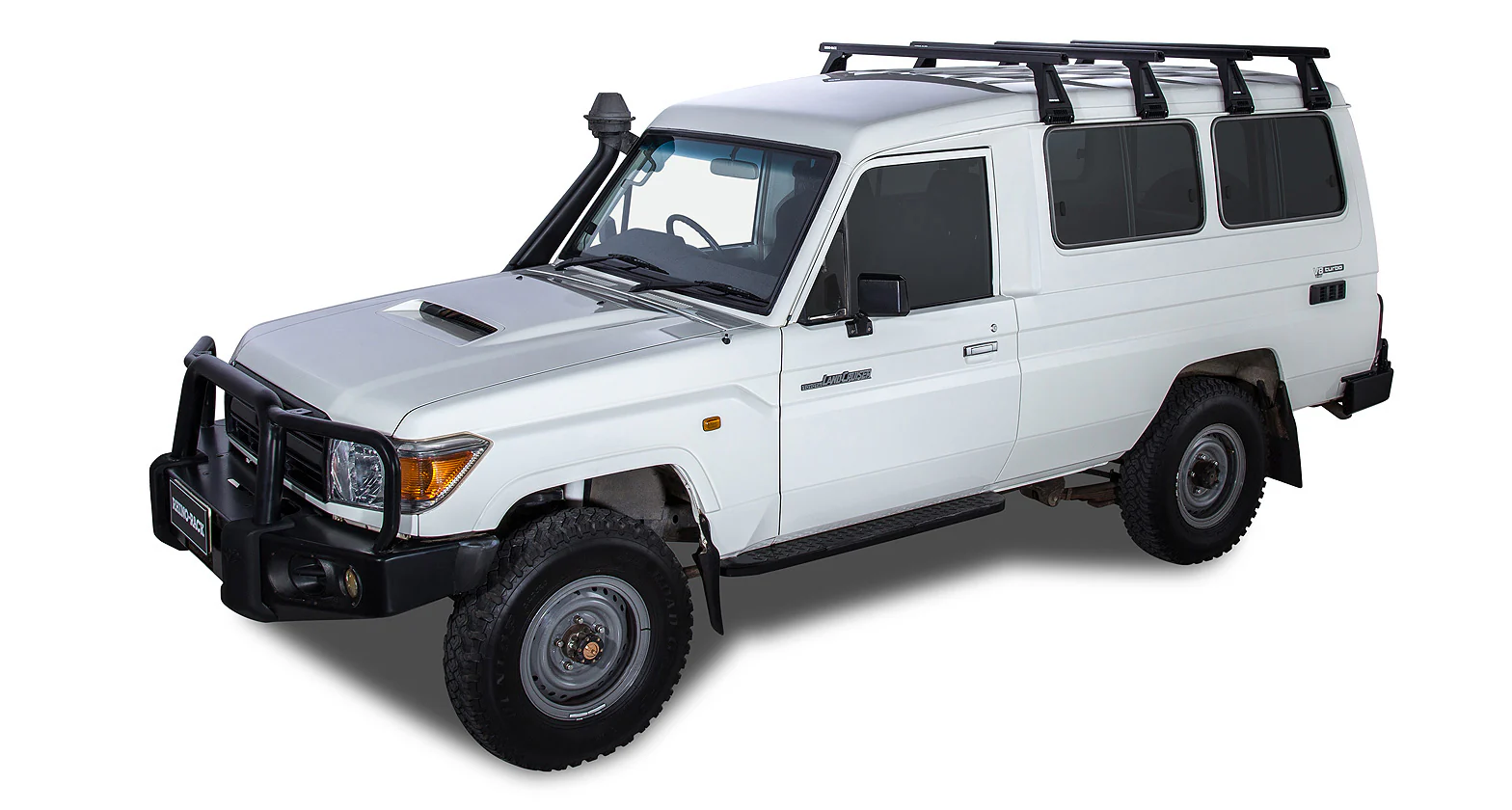Kit 4 barres de toit noire Heavy Duty 1500mm avec pieds RL210 Toyota Land Cruiser série 78 2007+ - RHINO-RACK
